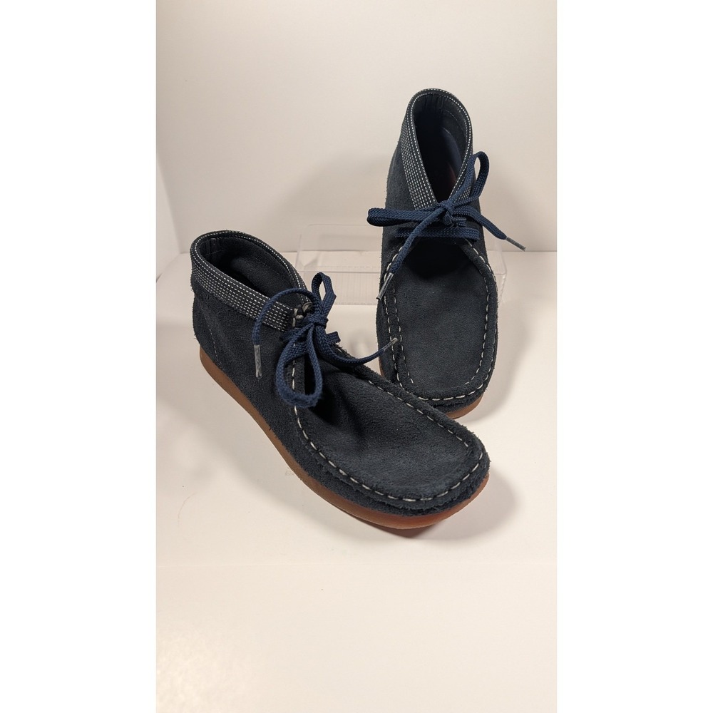 Clarks Originals Wallabee Navy Blue Suede Chukka Boots Woven Heel Womens 5W
